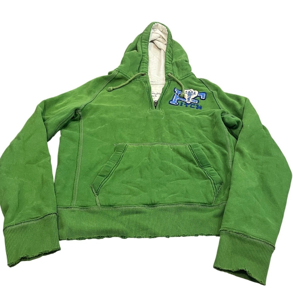 Abercrombie & Fitch Hoodie Mens Large Green Embroidered 1/4 Zip Muscle Fit